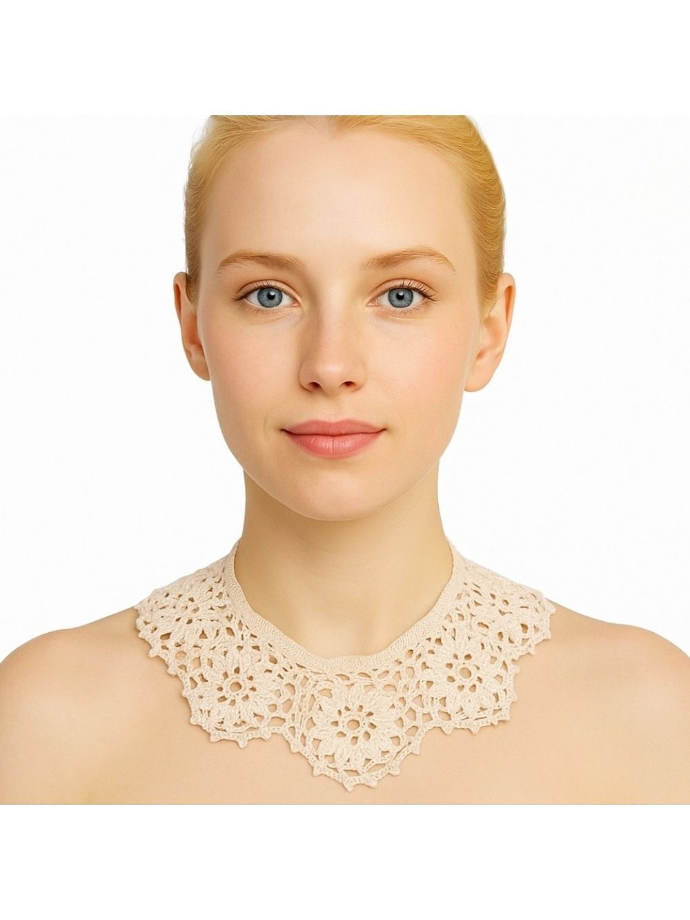 Hand Crafted Crochet Floral Necklace Handmade Retro Collar Lace Stitch Neck tie